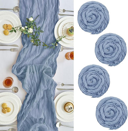 IVAPUPU 4 Pcs Cheesecloth Table Runner - 10ft Dusty Blue Boho Gauze Cheese by IVAPUPU