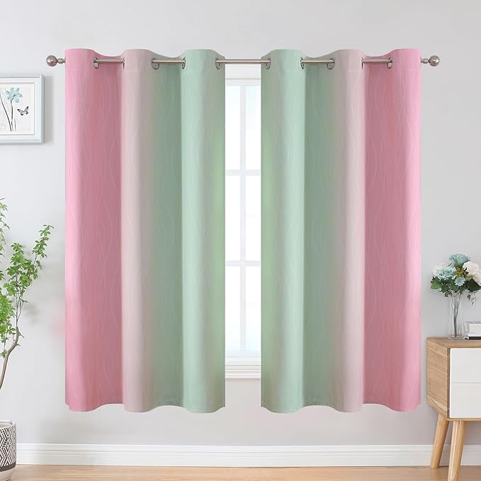 Estelar Textiler Pink and Sage Green Blackout Curtains & Drapes - Image 2