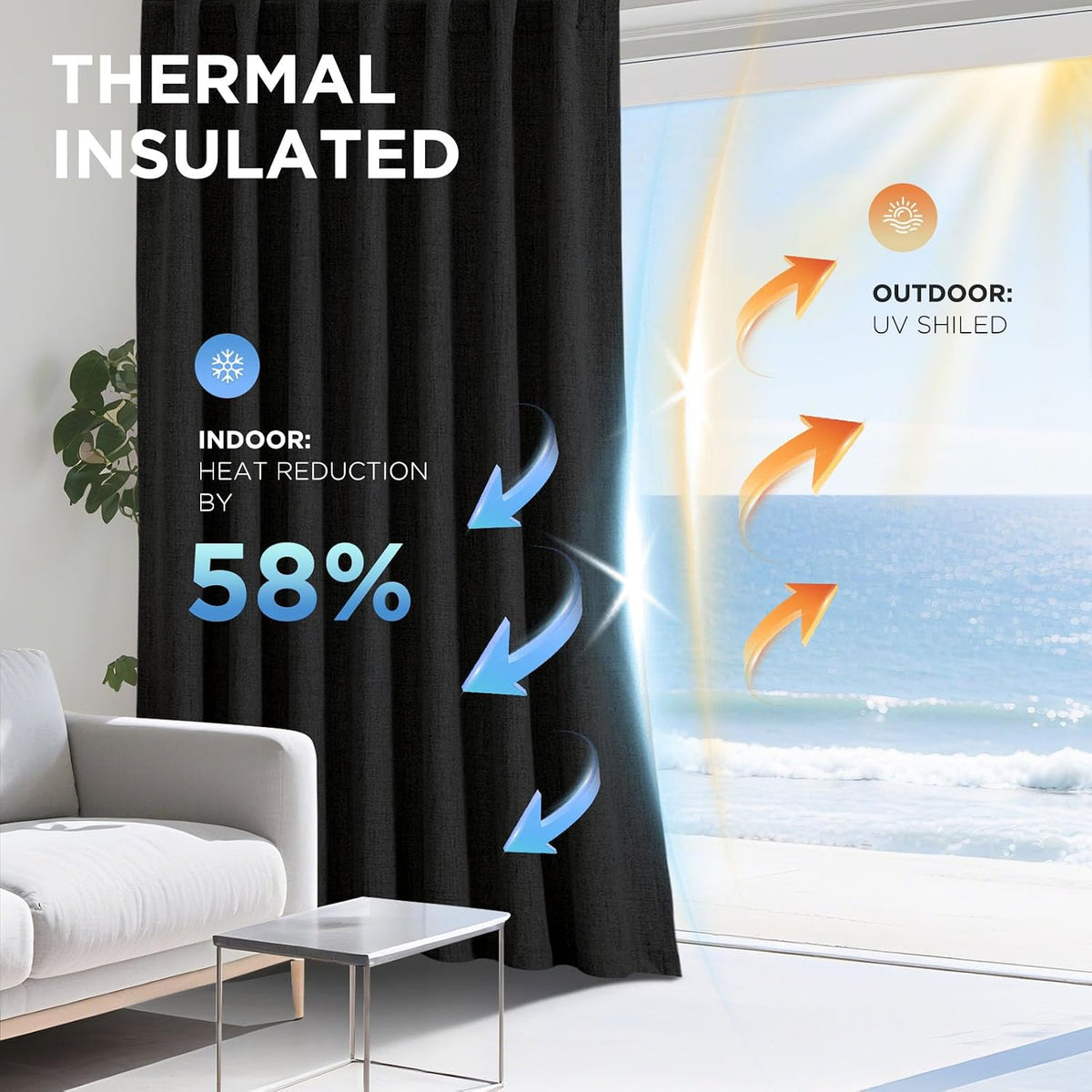 joydeco blackout curtains for bedroom - 100% light, side view