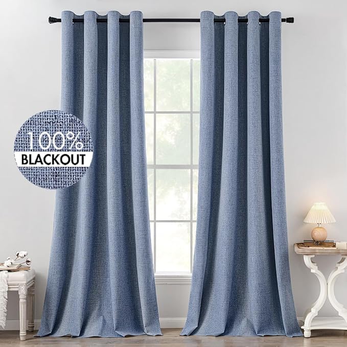 MIULEE Linen Texture Curtains for Bedroom Solid 100% Blackout Thermal Insulated by MIULEE