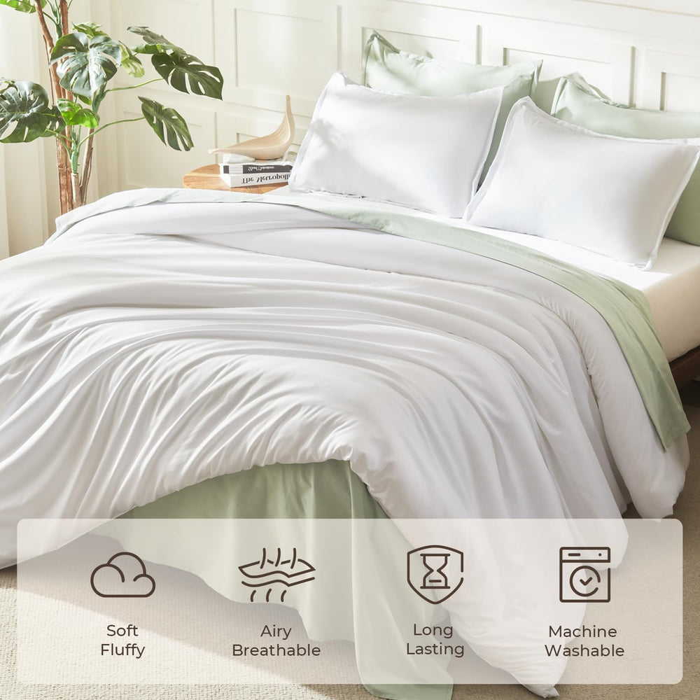 Litanika King Comforter Set White, 3 Pieces Lightweight Solid Bed Set