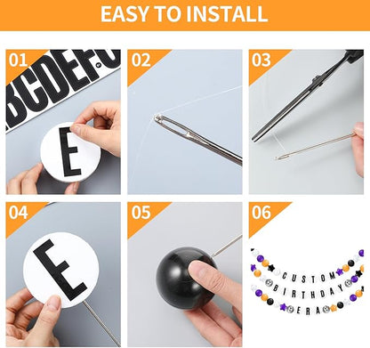 Giant Friendship Bracelet Garland Kit, DIY Birthday Banner with Letters Ball Jumbo Customizable Friendship Bracelet Decor for Halloween Christmas Wedding Party(Black, Orange, Purple)