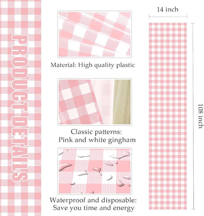 3 Pcs Light Pink and White Checkered Table Runner Plastic 14 x 108 Disposable - Image 2