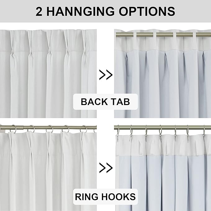 Vision Home White Pinch Pleated Full Blackout Curtains 60 inch Wide Thermal - Image 6