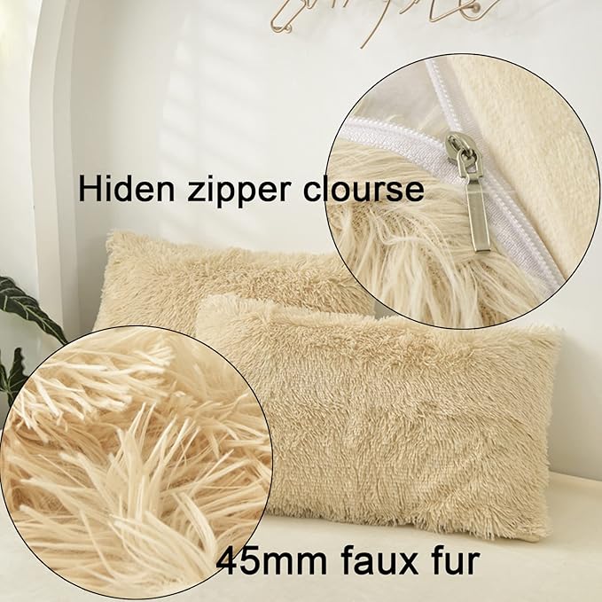 MorroMorn Decorative Pillows Covers, 2 Packs Faux Fur Pillow Cases, Luxury - Image 4