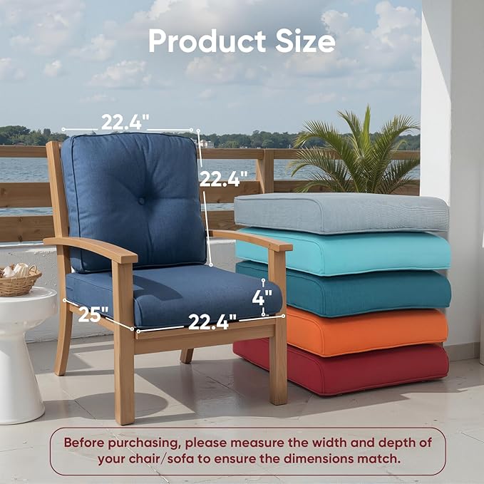 Outdoor Chair Cushion Set of 2, Waterproof Outdoor Seat Cushions 25x22 - Image 2