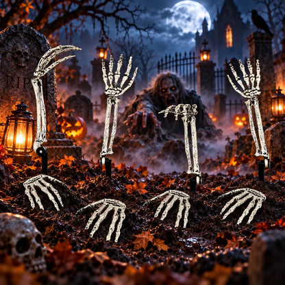 12 Pack Halloween Decorations Outdoor Skeleton Hands and Arms Yard Stakes, Realistic Graveyard Decor with Adjustable Joints, Spooky Cemetery Crawling Zombie Hands for Lawn Garden (6 Arms, 6 Hands)