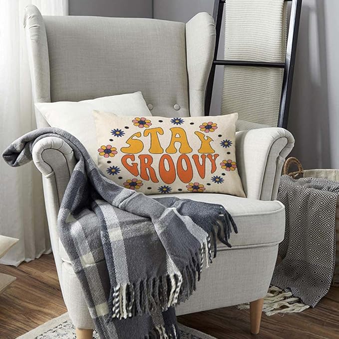 TKS MITLAN Retro Stay Groovy Slogan Decorative Pillow Covers Hippie Flowers in - Image 5