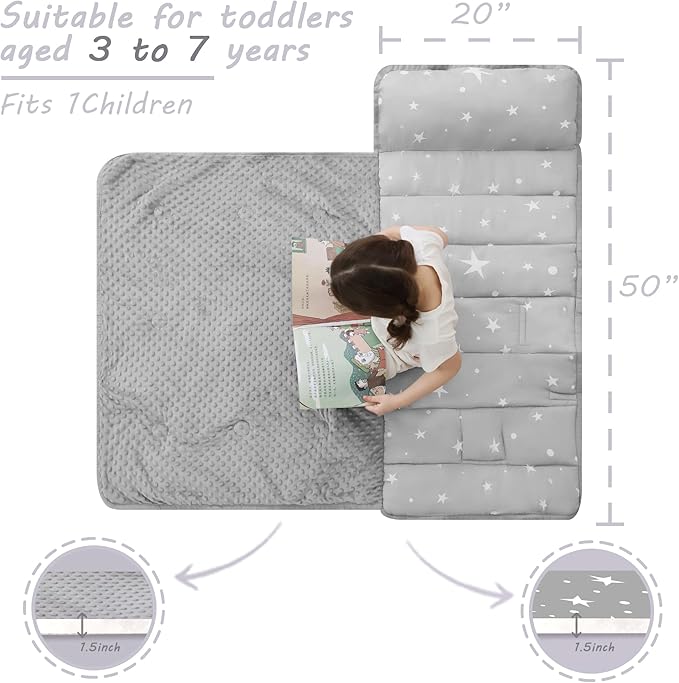 Toddler Nap Mat with Pillow and Blanket, Extra Large Rolled Napping Mats - Image 4