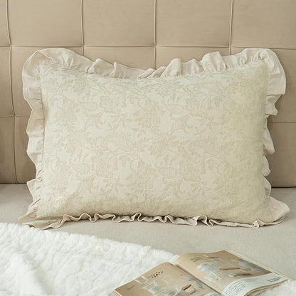 Pillow Shams Set of 2 Linen-Cotton Jacquard Fabric and Washed 100% Cotton Retro - Image 5