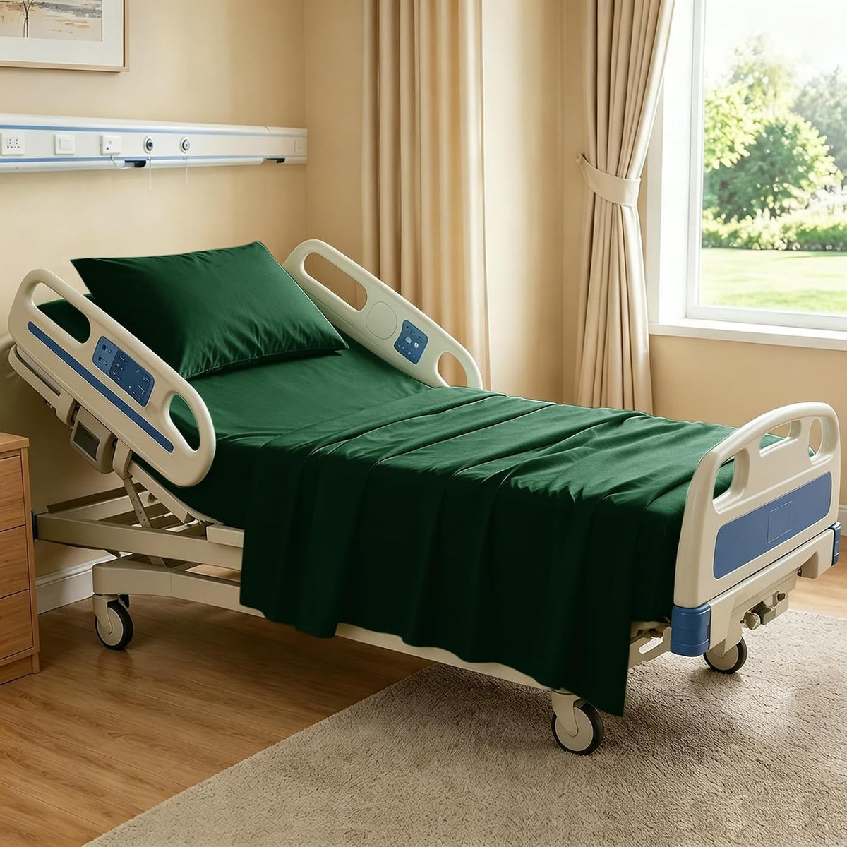 kkjiaf 3 piece dark green cotton hospital bed showing dimensions