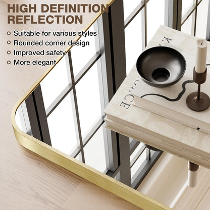 24"x36" bathroom mirror for over sink, brushed gold, close-up detail