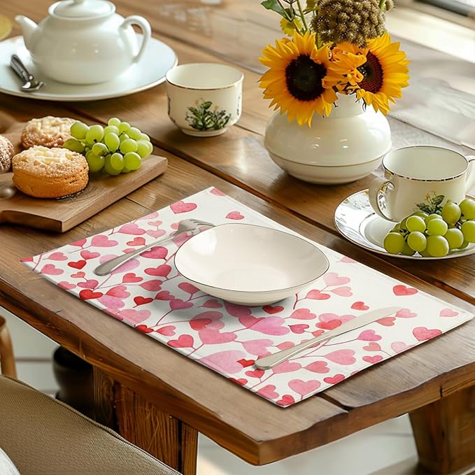 Pink Love Heart Valentine's Day Placemats Set of 4 Valentine Seasonal Holiday - Image 6