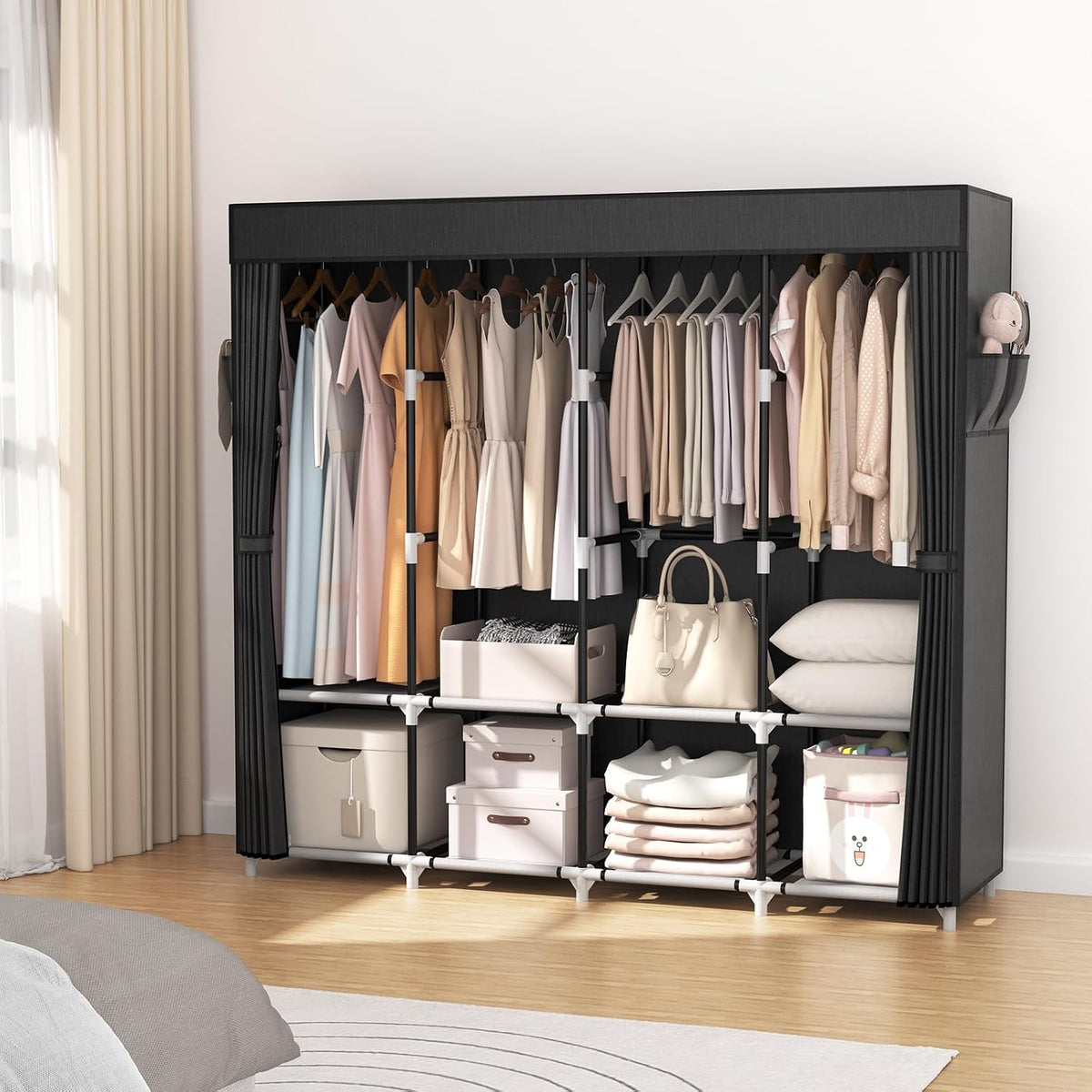 vtrin portable closet for hanging clothes 67 inch shown in use