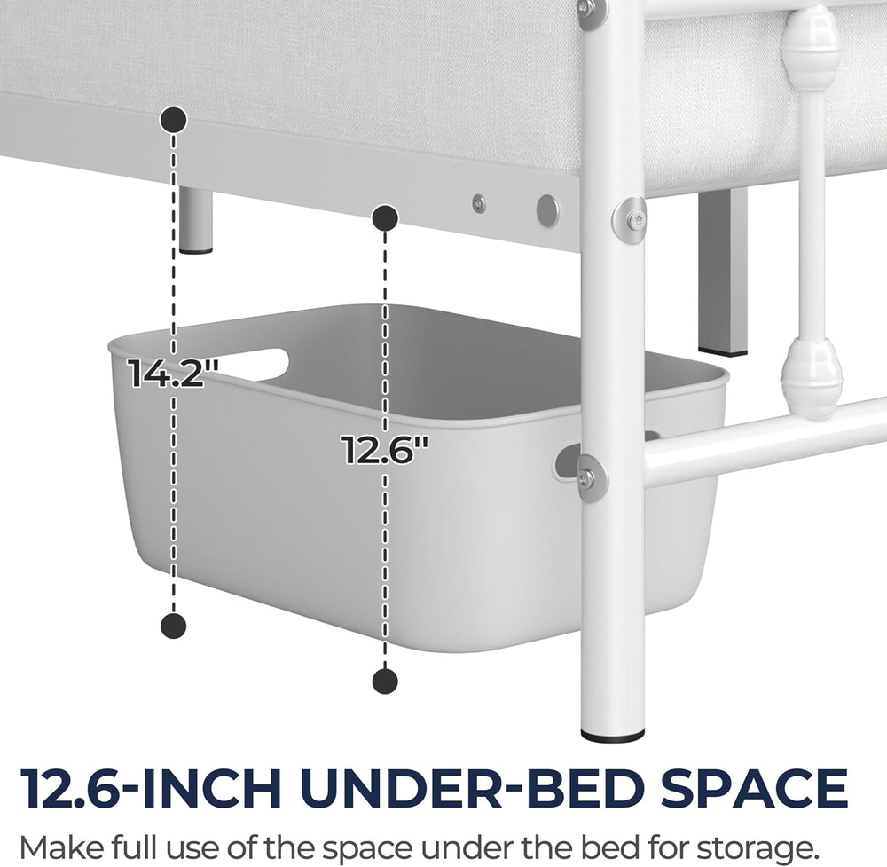 Yaheetech 2 Pcs Twin Bed Frame with Headboard, Victorian Vintage White Iron