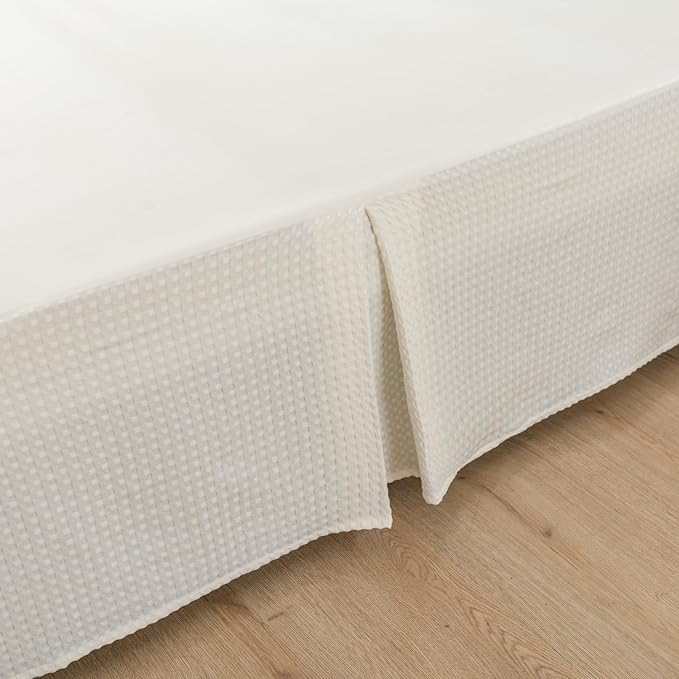 Queen Bed Skirt, Pleated Waffle Weave Bed Skirt - Image 2