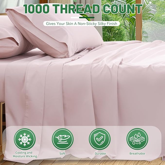 Egyptian Cotton Sheets Full Size 4PCS 1000 Thread Count Sateen Weave Soft - Image 2