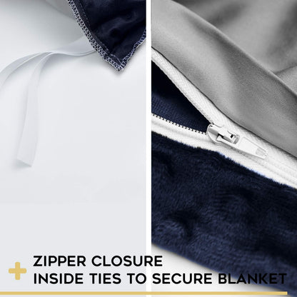 YnM Exclusive Cooling Rayon Derived from Bamboo & Cozy Velvet Dual-Sided Duvet for Weighted Blankets with 16 Strings (60''x80'') - Blue Grey