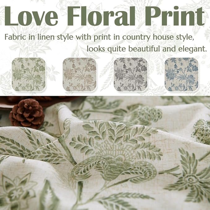 jinchan Floral Linen Tier Curtains 24 Inch Farmhouse Cafe Curtains Rod Pocket - Image 5