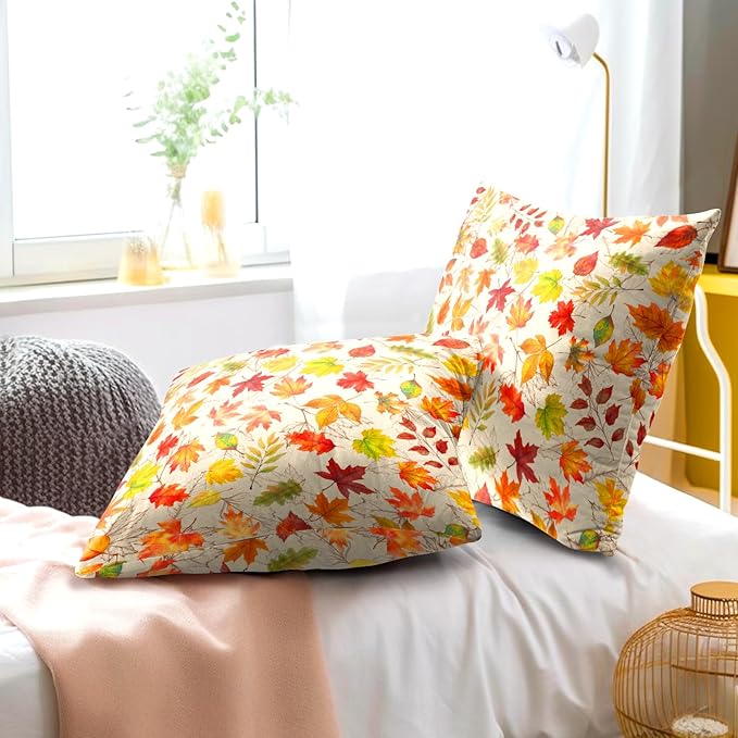 Autumn Leaves Throw Pillow Covers 20x20 inch Set of 2 Fall Maple Leaf Wild - Image 6