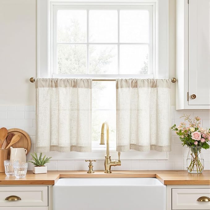 jinchan Kitchen Curtains Linen Tier Curtains 20 Inch Farmhouse Cafe Style by JINCHAN