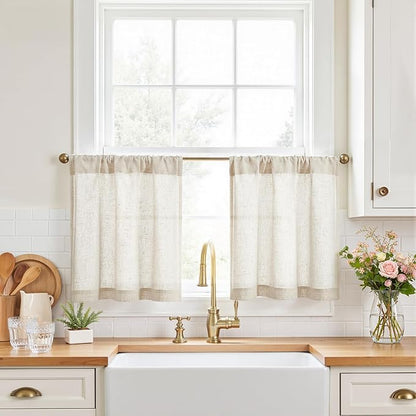 jinchan Kitchen Curtains Linen Tier Curtains 20 Inch Farmhouse Cafe Style by JINCHAN