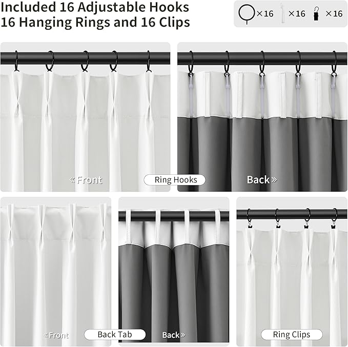 Joywell Pinch Pleated 100% Blackout White Curtains 120 Inches Long Energy - Image 3