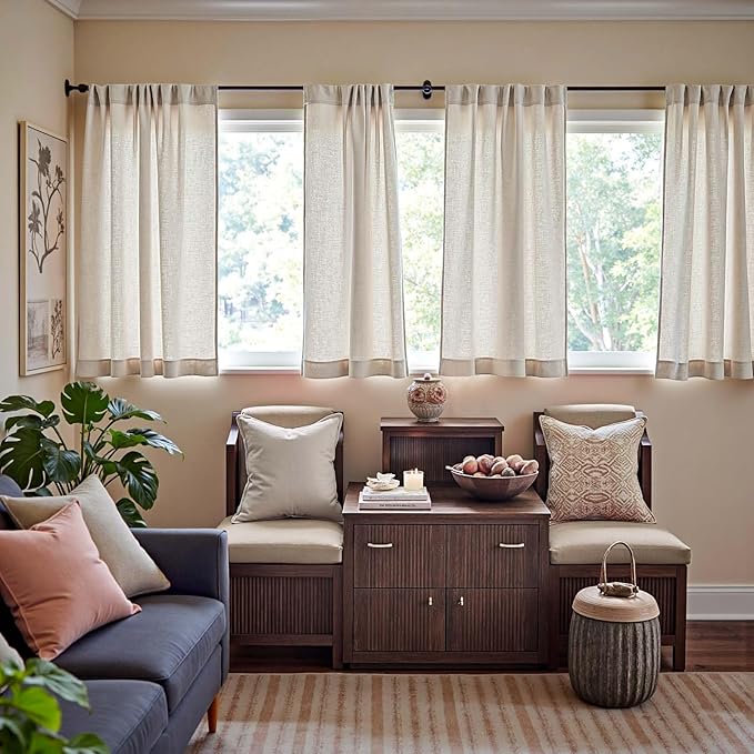 jinchan Short Linen Curtains 63 Inch Length 2 Panels Set Window Curtains - Image 4