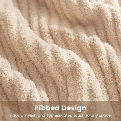 Snuggle Sac Fluffy Ribbed Beige Blanket Twin Size, Soft Luxurious Knit Fuzzy - Image 9