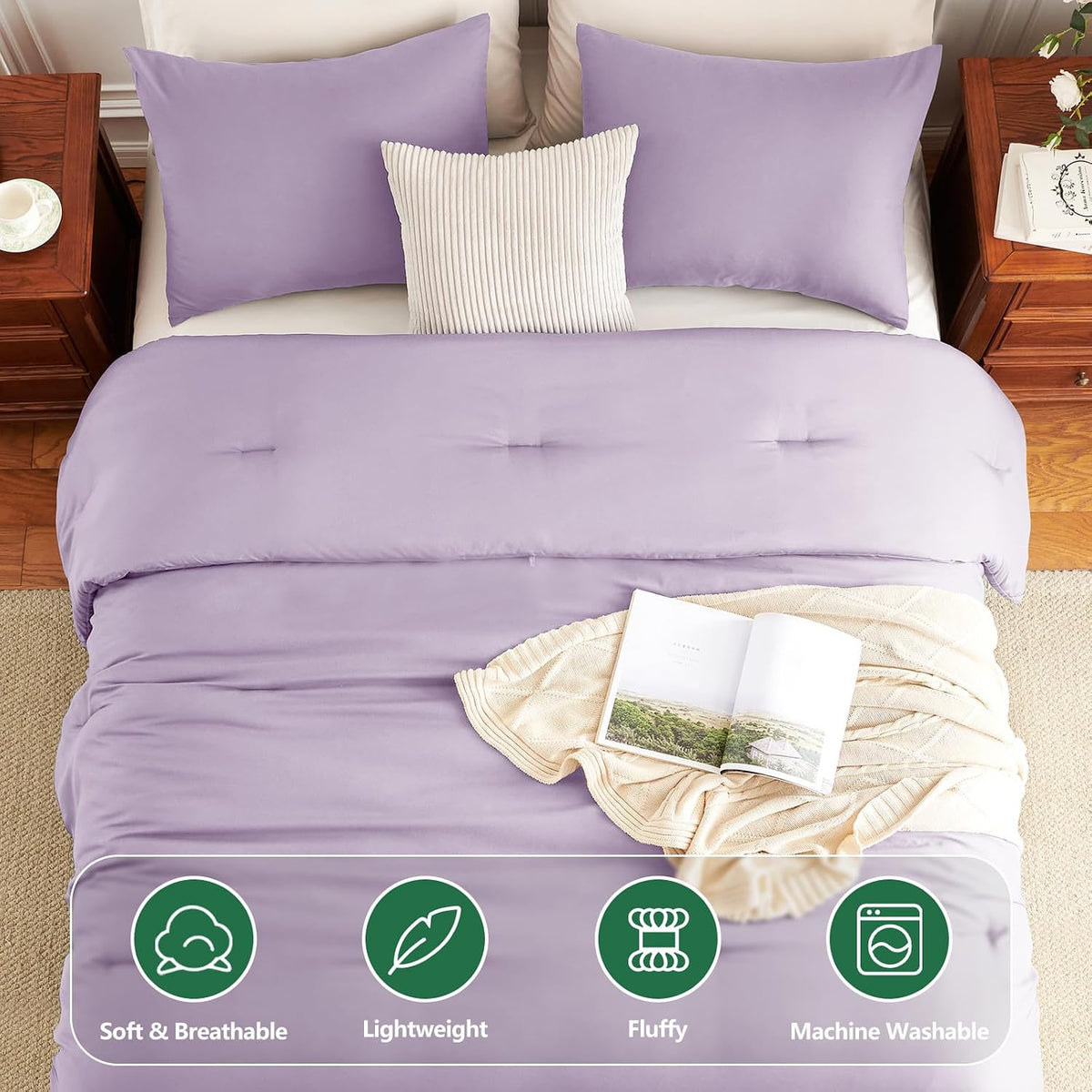 himeet full size comforter sets, 3 pieces with shown in use