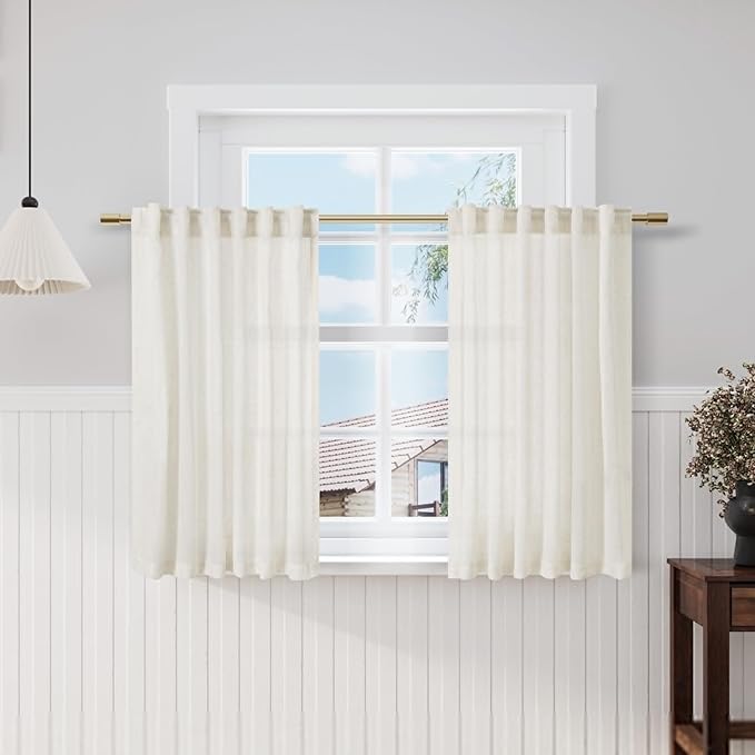 Nanspring Cream Short Linen Kitchen Curtains 36 Inch Length, Over Sink Light by Nanspring
