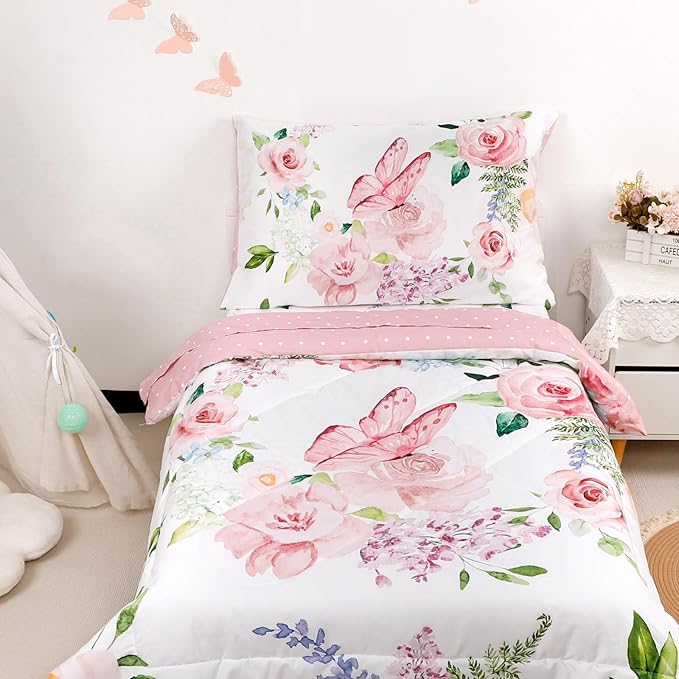 4 Piece Toddler Bedding Set for Girls, Butterfly Toddler Comforter Set - Image 7