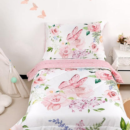 4 Piece Toddler Bedding Set for Girls, Butterfly Toddler Comforter Set - Image 7