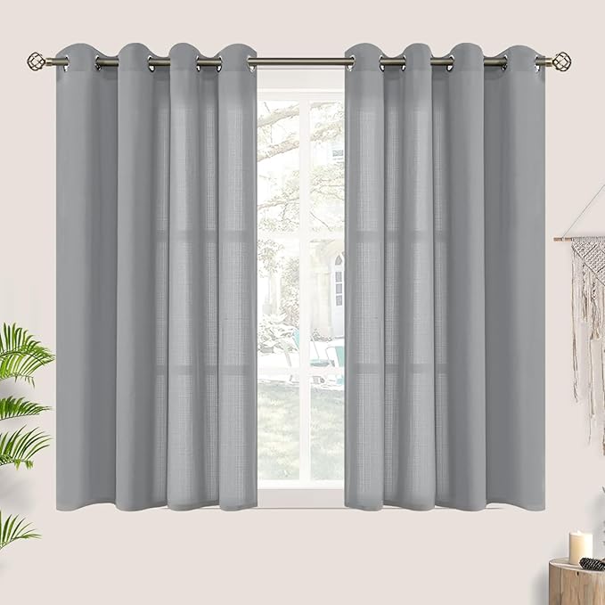 BGment Grey Linen Sheer Short Curtains 54 inch Length by BGment