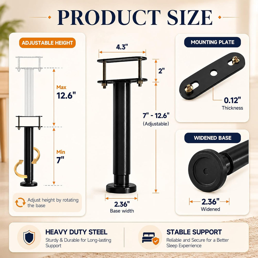 Under Bed Metal Support Legs, Adjustable Height Bed Frame Support Leg, Bed Sl...