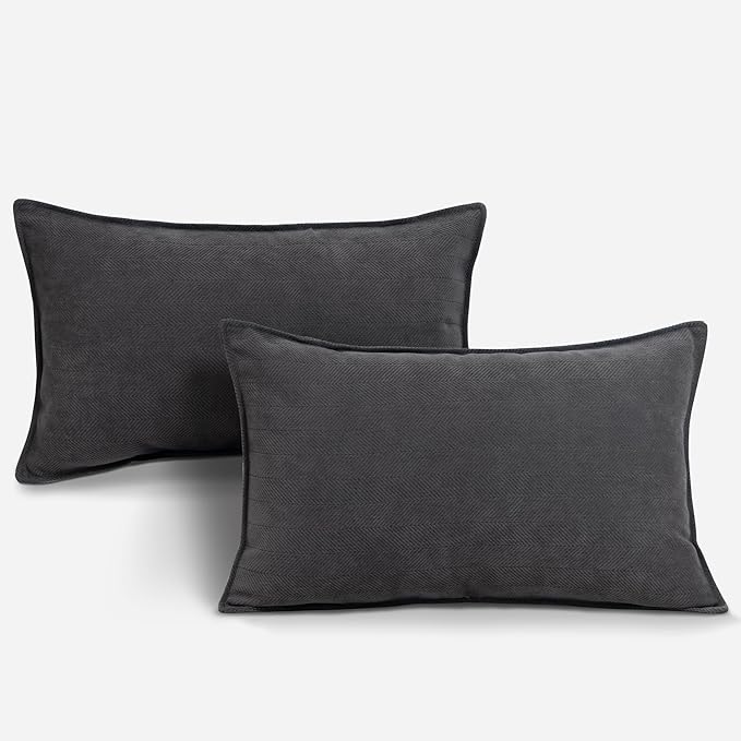 ZWJD Rustic Gray Pillow Covers 12x20 Set of 2 Chenille Throw Pillow Covers - Image 6