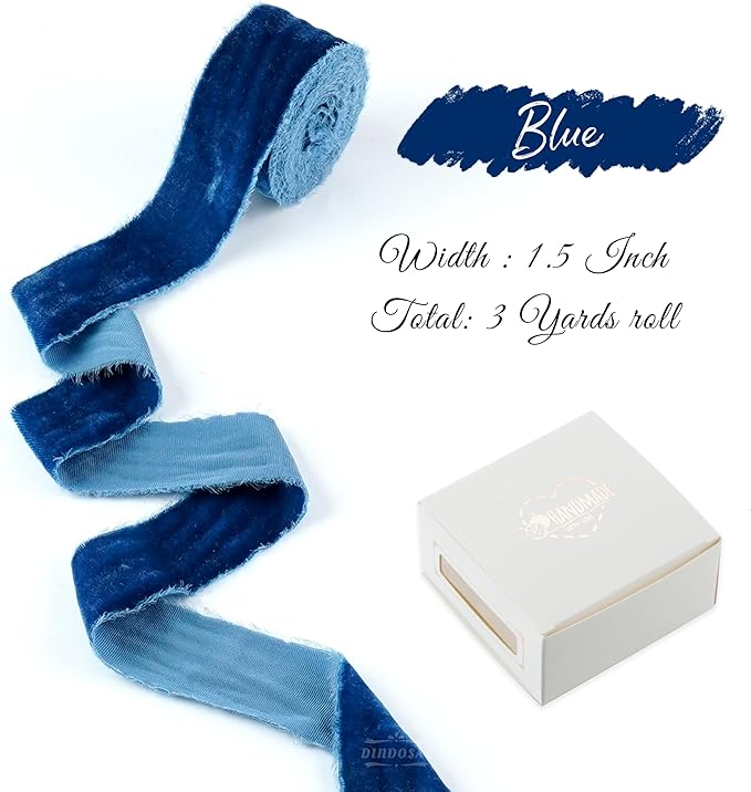 Blue Velvet Ribbon 1.5 Inch Hand Frayed Silk Velvet Ribbon Rustic Velvet - Image 2