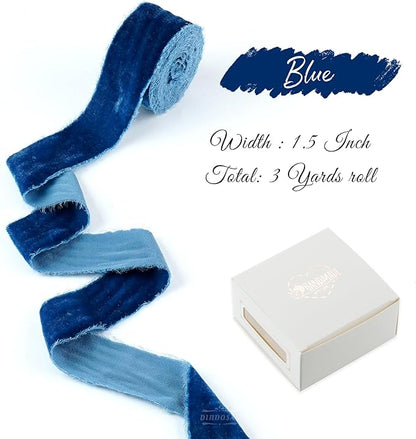 Blue Velvet Ribbon 1.5 Inch Hand Frayed Silk Velvet Ribbon Rustic Velvet - Image 2