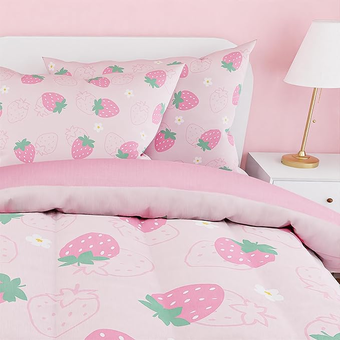 SANDJEST Strawberry Comforter Set Full Size 98x86in - Image 4