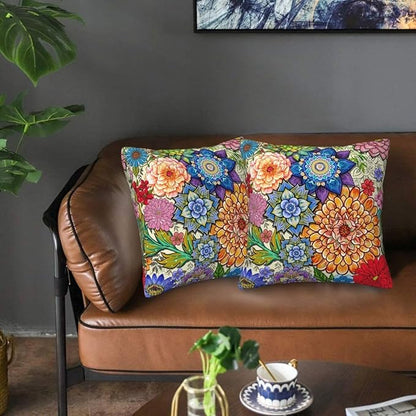 Boho Floral Throw Pillow Covers 18x18 Inch, Colorful Boho Flowers Throw Pillow by Unknown
