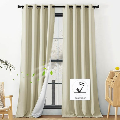 NICETOWN Dust Isolate Sound Barrier 100% Blackout Beige Faux Linen Curtains 84" - Image 7