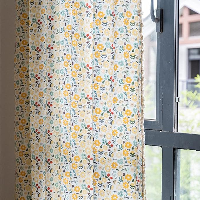 ENJOYBRIDAL Floral Curtains 84 Inch Length 2 Panels Tassel Boho Semi-Sheer - Image 9