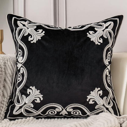 Aeckself European Floral Pillow Cover 18x18 Inch, Luxury Velvet Embroidered by AECKSELF