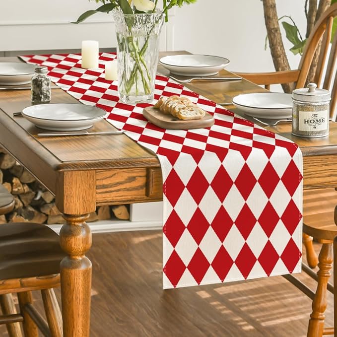 Artoid Mode Diamond Plaid Red Valentine Table Runner, Seasonal Spring Summer - Image 4