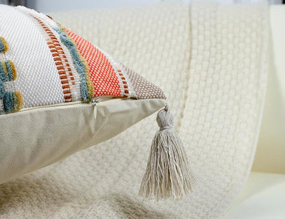 PANOD Boho Long Lumbar Throw Pillow Cover 14 x 36 Orange, Chenille Morocan - Image 5