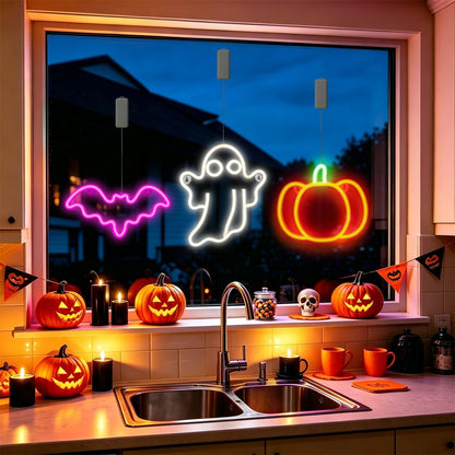 3Pack Rechargeable Halloween Window Lights,4/6/12H Timer,Sharp Outlines