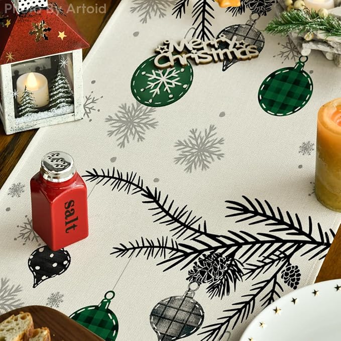 Artoid Mode Green Pine Trees Snowflake Merry Christmas Table Runner, Winter - Image 3