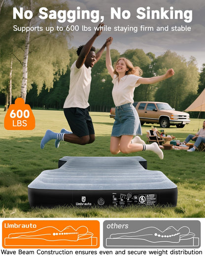 umbrauto air mattress for 5.5-5.8 ft full-size short showing dimensions