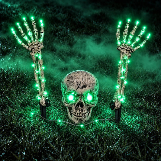 Halloween Decoration Outdoor, 3-Piece Green LED Skeleton Stake Set