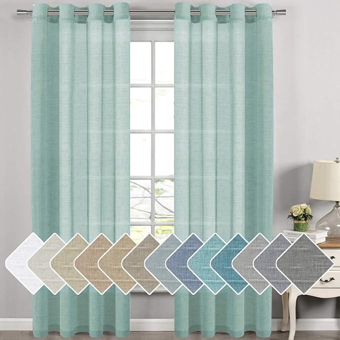 H.VERSAILTEX Linen Curtains Natural Linen Semi-Sheer Curtains 2 Panels Nickel by HVERSAILTEX